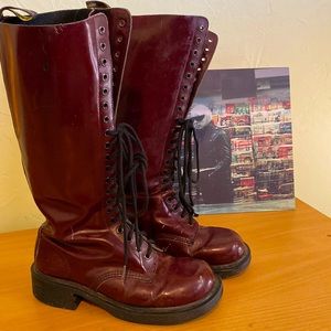 RARE vintage Dr Martens burgundy heel patent 9730 knee high Made in England